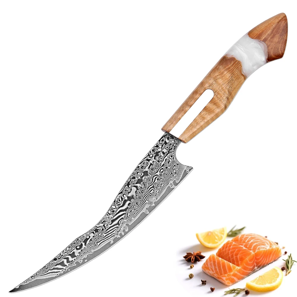 

Damascus Steel 6 Inch Fillet Knife, Pro Japanese Kitchen Boning Knife, Sharp Fish Knife with Ergonomic Premium Handle New Style
