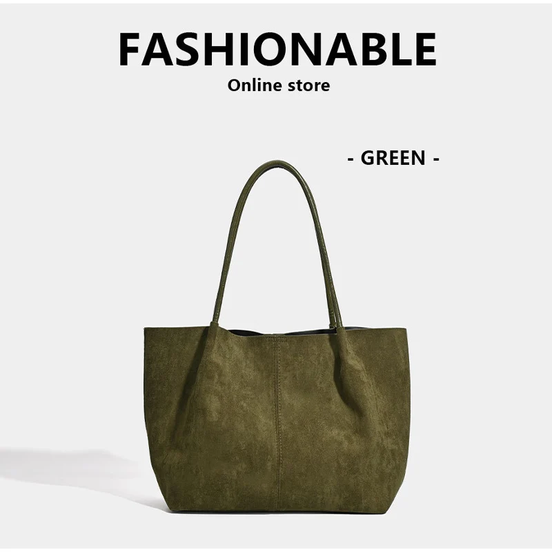 Unterarm-Umhängetasche aus Wildleder mit passender Geldbörse, große Kapazität für Damen, Alltags-Pendler-Einkaufstasche, einfarbige Vintage-Handtasche für Damen – Detail 13
