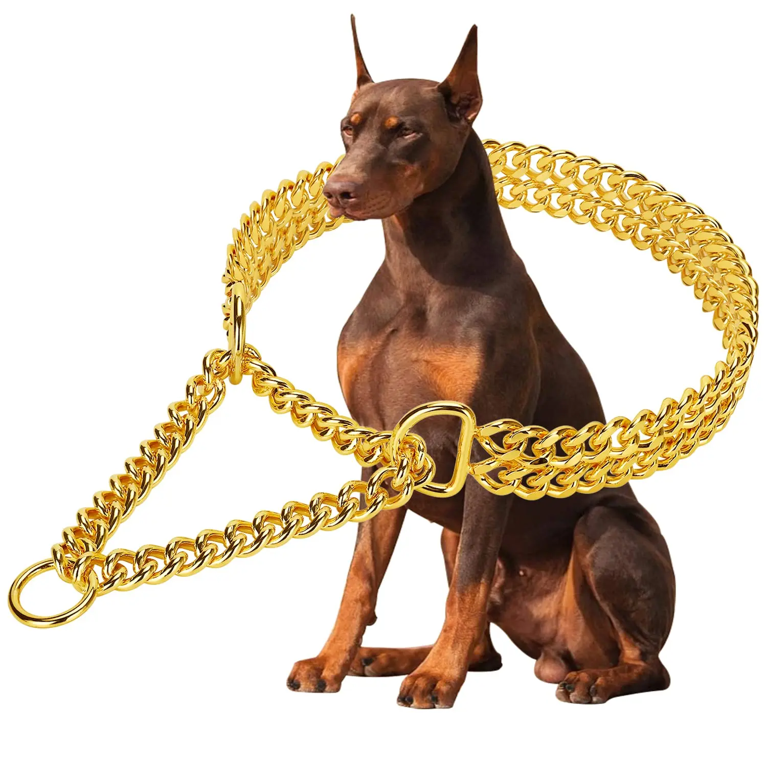 Chew Proof Gold Dog Chain Collar Stainless Steel Double Row 18K Training Pet Chains Collars for Medium Large Dogs