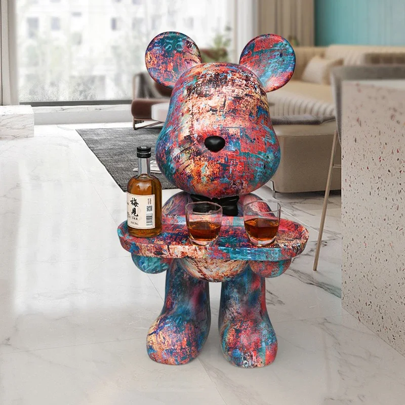 Cartoon Bear Sculpture for Home Decor, Large Floor Tray, Storage Ornaments, Interior Figurine, Luxury Furniture, Living Room