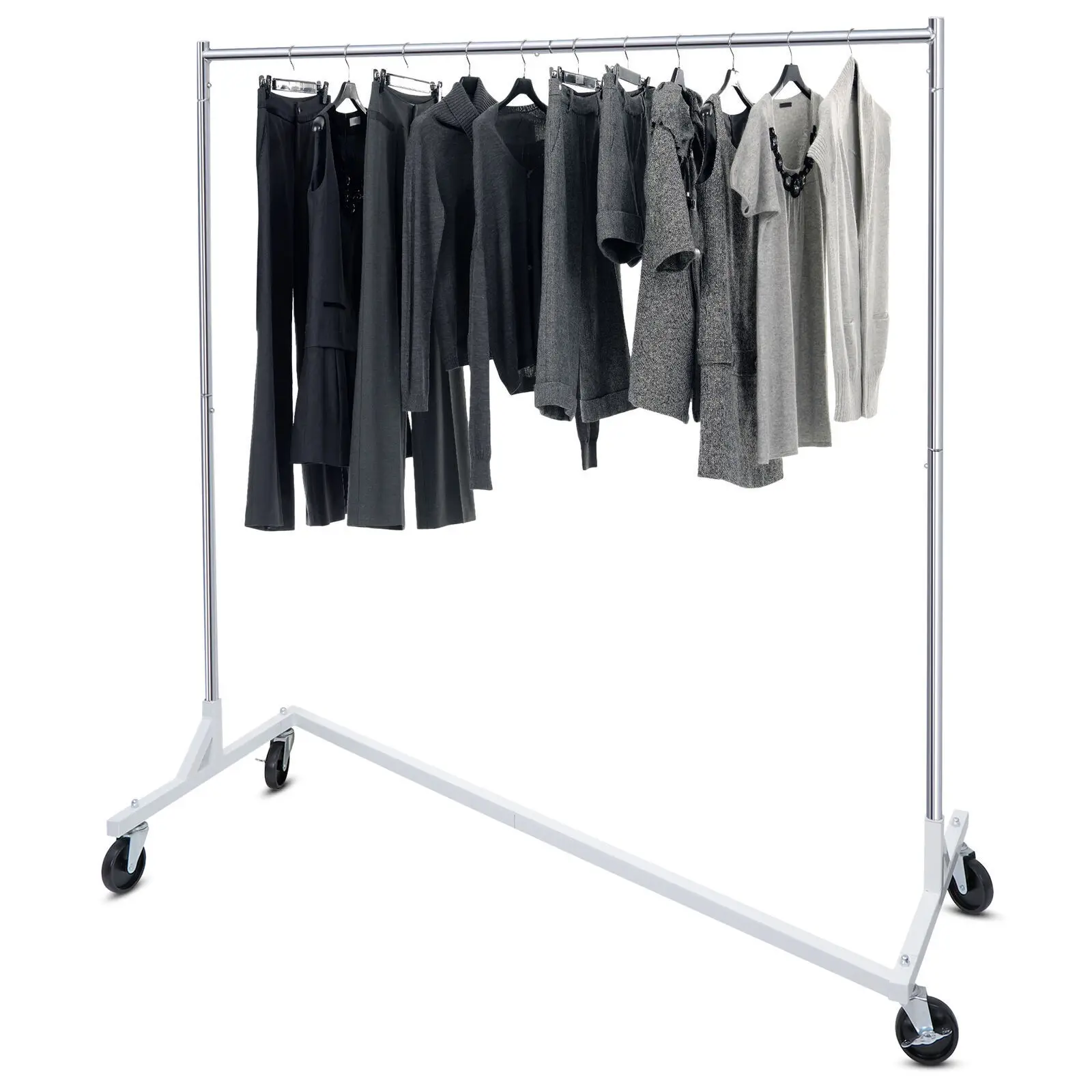 

Industrial Grade Z-Base Garment Rack Rolling Clothing Rack Storage Shelf