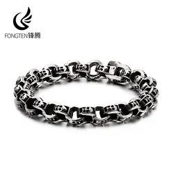 Fongten Men 23cm Stainless Steel Skeleton Chain Bangle Bracelets Skull Charm Bracelet For Men Gothic Silver Color Jewelry