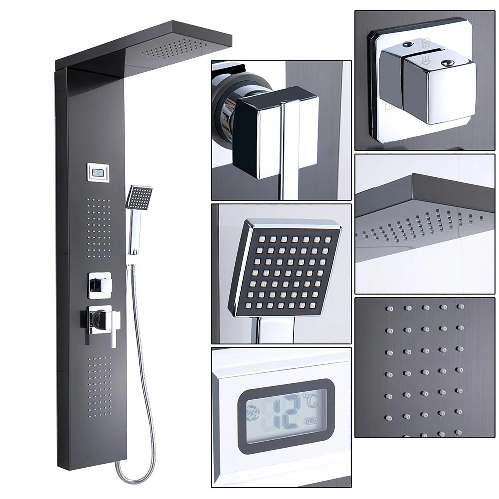 

Stainless Steel Bathroom Shower Panel Rain Waterfall Spray with Handshower Kit