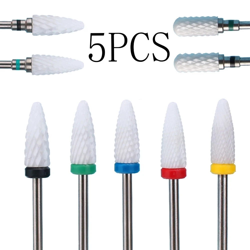 5 PCS Keramik Nagel Bohrer Bits Konische Spitze Für Maniküre Bohrer Rotierenden Polieren Maschine Cutter Entfernen Gel Acryl Zubehör – Detail 1