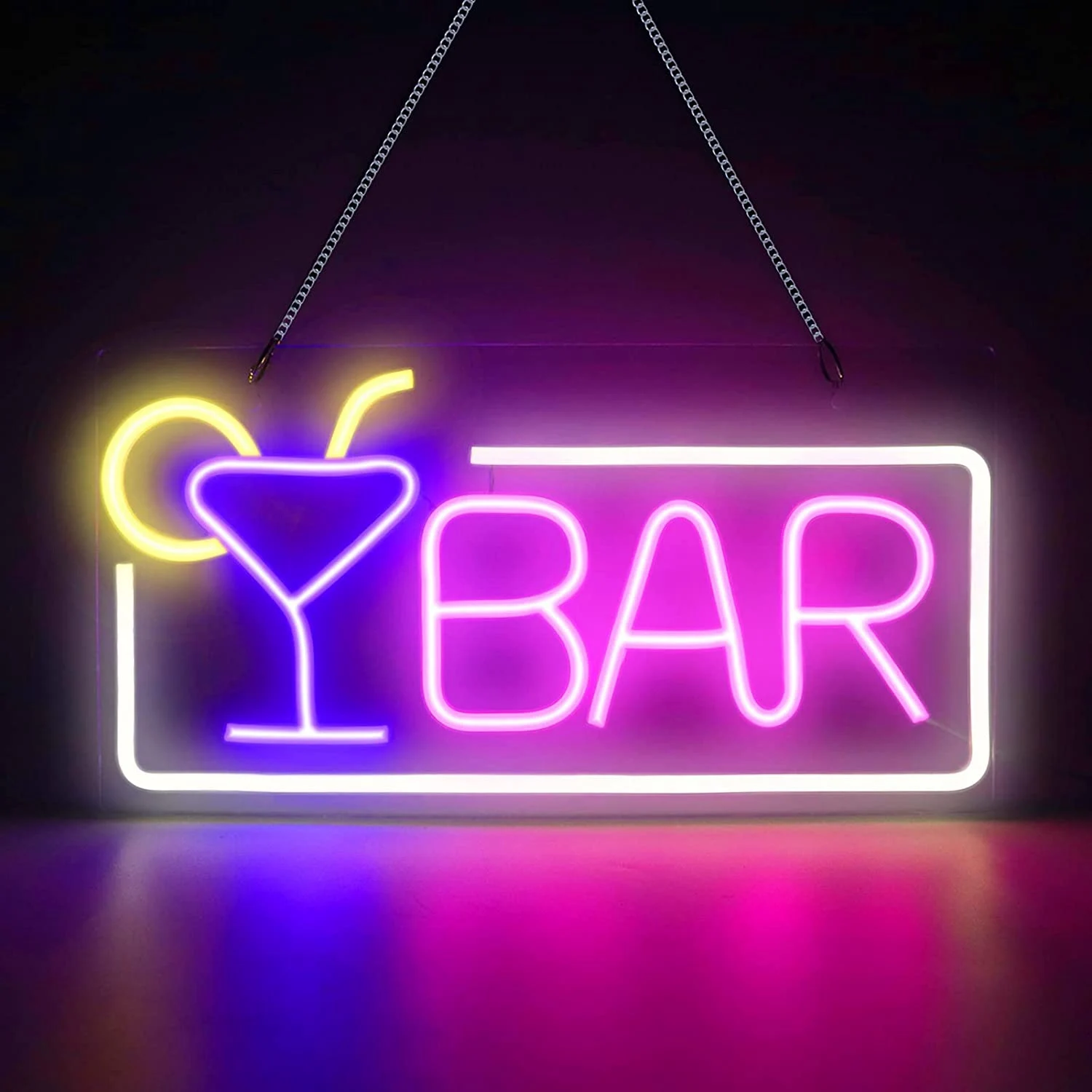 Neon Bar Signs, USB Powered Bar Neon Signs for Wall Decor, Bright LED Bar Sign with Metal Chain for Home Bar, Club