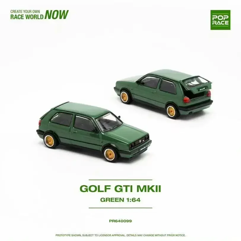 

Pop Race In Stock 1:64 Golf GTI Mk2 OAK Green Openable Hood Diecast Diorama Car Model