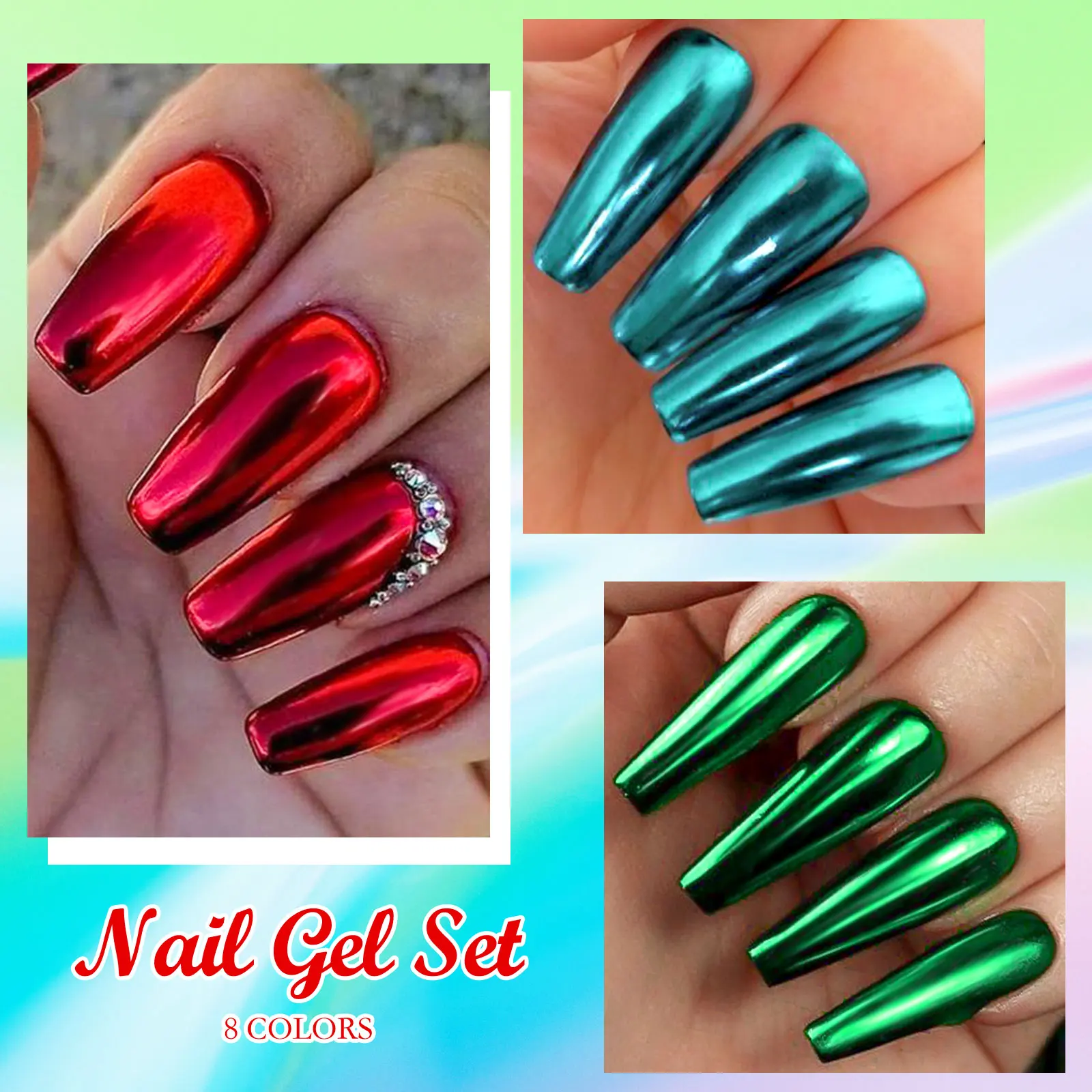 12 TEILE/SATZ MSRUIOO Metallic Spiegel Gel Nagellack Glitter Rot Blau Farbe Metall Gel Maniküre Hochglanz Finish HEMA/TPO FREI