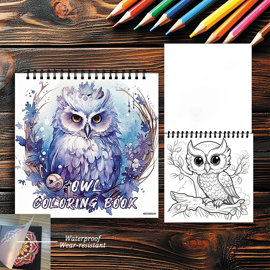 Owl Coloring Pages Book 8.27x8.27 inches 22 Sheets Relaxing Gift for Family