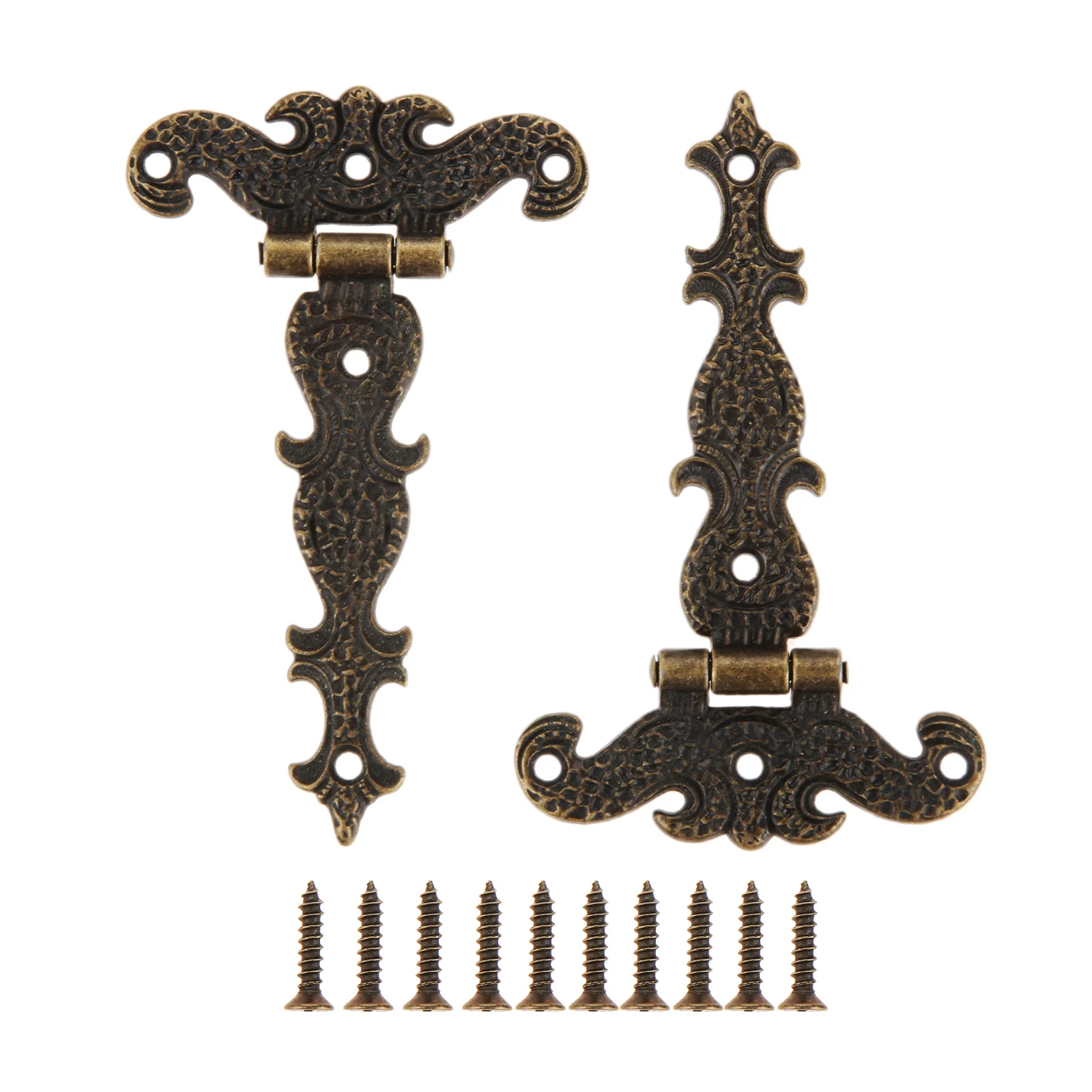 2pcs Vintage Hinges w/screws Antique Bronze Relief Pattern European Column shape Alloy Decor Jewelry Wood Box Case Chest Cabinet