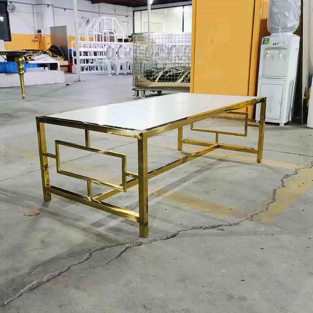New Design Luxury Crystal Metal Stainless Steel With Glass Top Crystal Dining Square Table for Wedding Events