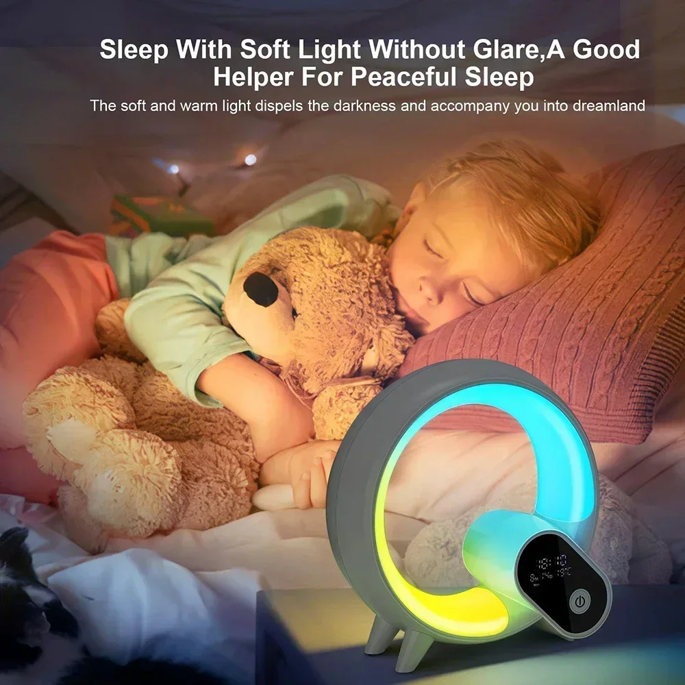 Imagem -05 - Led Wake up Despertador com Alto-falante Bluetooth Abajur Inteligente Luz Noturna Ambiente Regulável Quarto das Crianças