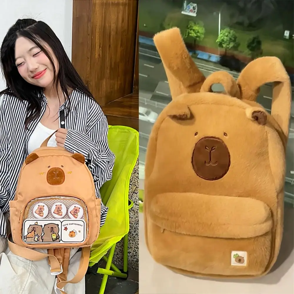 Kawaii Capybara Schulrucksack Große Kapazität Schulzubehör Schulterrucksack Plüsch Schultertasche Kinder