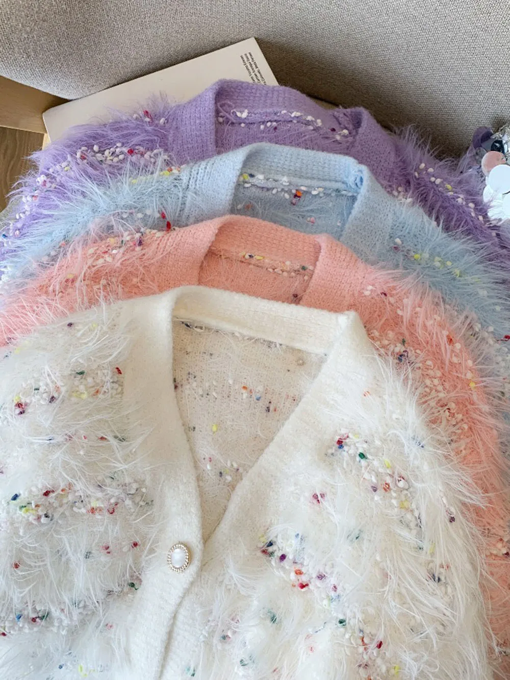 2026 New Imitation Mink Velvet Knitted Cardigan Women's Autumn Winter Loose Design Fringed Soft Sweater Jacket For Ladies