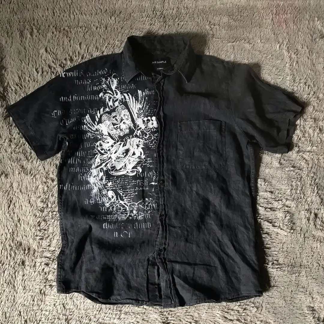 Y2K Black Shirt Affliction Retro T Shirt Harajuku Men Skull Holy Writ Letter Printing Tee Fashion Goth Short Sleeves Tops Unisex