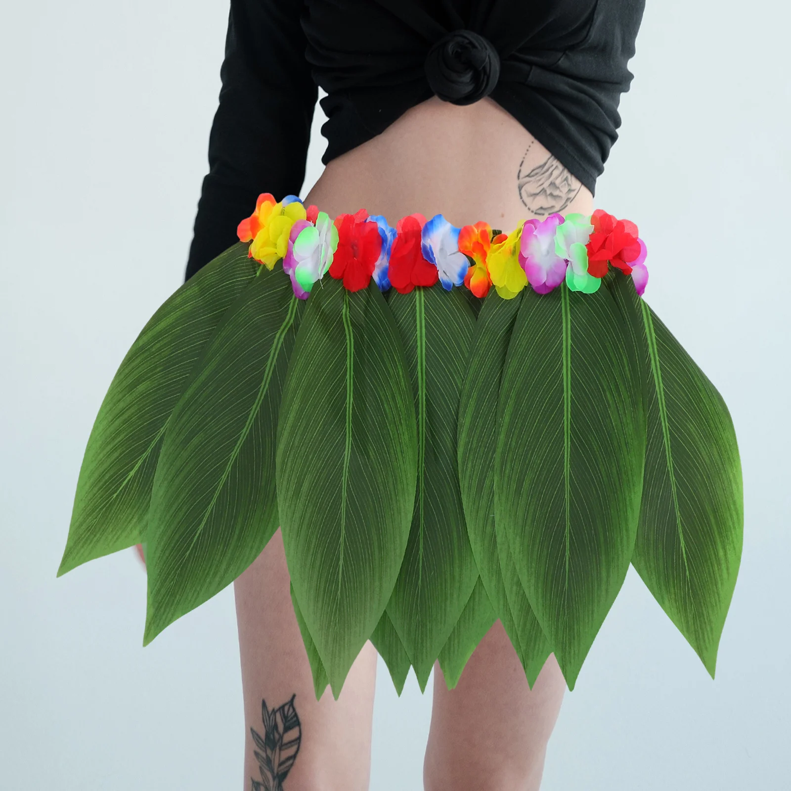 

1Set Hawaiian Leaf Grass Skirt Flower Lei Tropical Luau Party Costume Summer Beach Events Hot Tropical Party Outfit