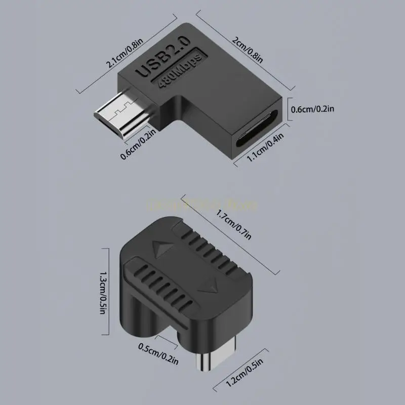 F62C Micro USB Männlich zum Typ C Weibchen linker 90 -Grad -Adapter 480 Mbit / s für Laptop