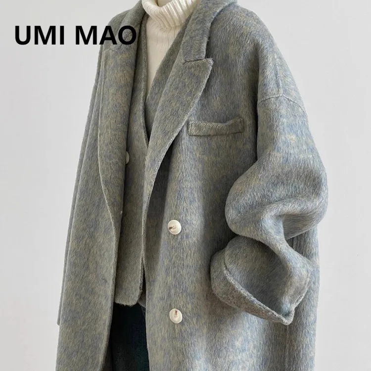 

UMI MAO Woolen Coat Women Yamamoto Dark Two-Piece Vest+Coat New Autumn Long Wool Double-Sided Cashmere Jacket Female Overcoat