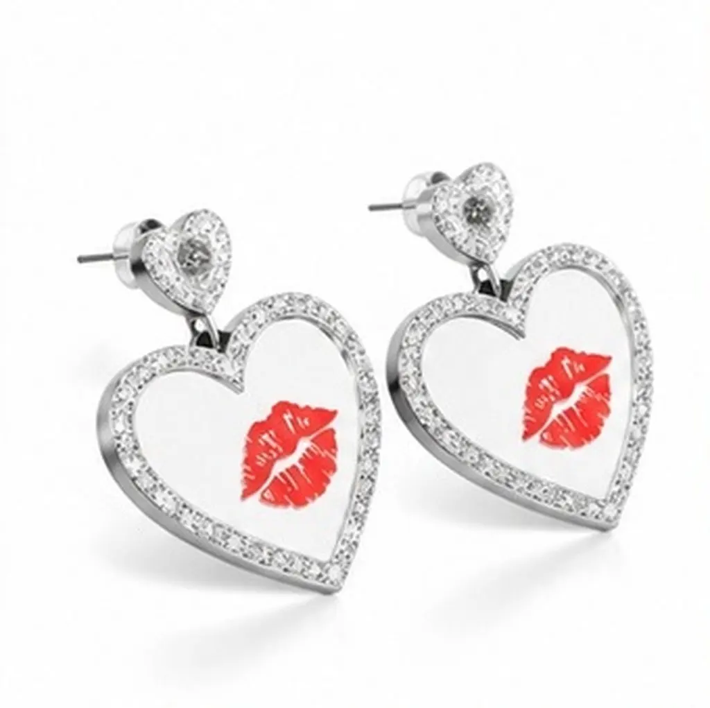 1Pair Women Earrings Love Shape Red Lip Pattern Mirror Acrylic Ear Drop Stylish Ear Decoration Gift for Girlfriend Wife Sister