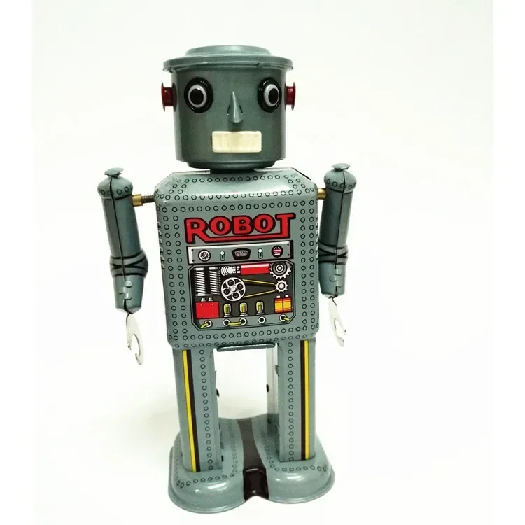 Mainan figur anak-anak, koleksi dewasa, Retro, mainan logam timah lengan bergerak, robot alien, mesin jam, hadiah anak-anak