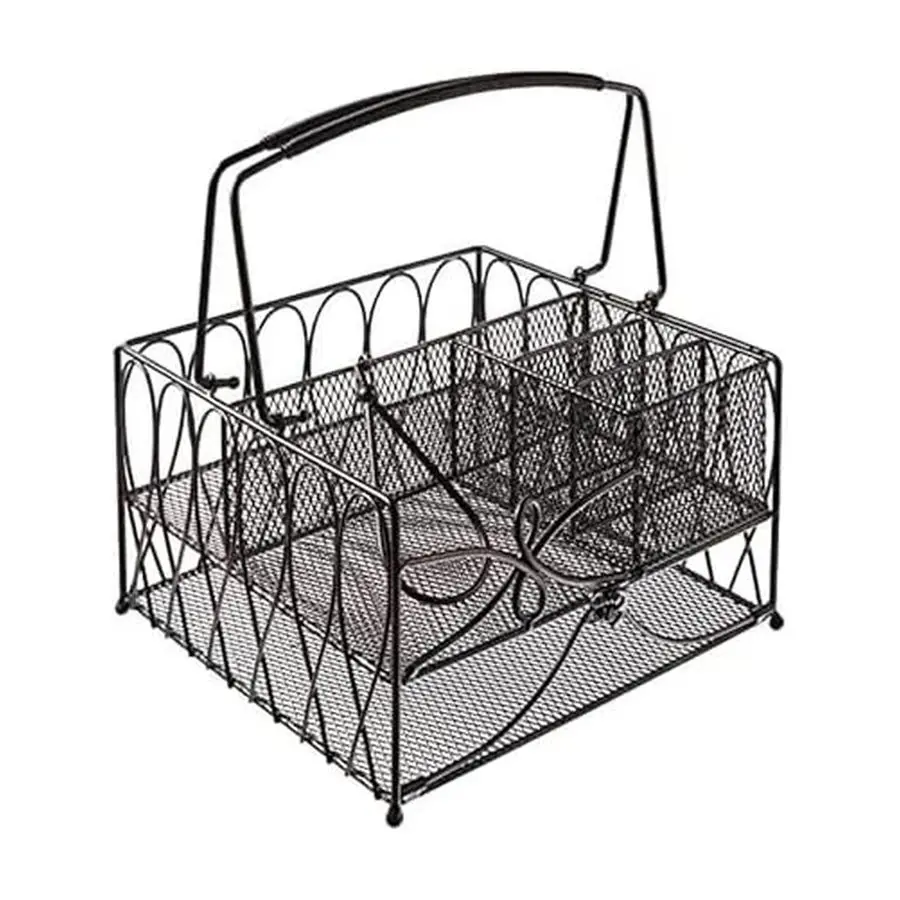 

Металлическая корзина-органайзер Loop для хранения тарелок, салфеток и столовых приборов, большая, для использования в помещении и на улице, цвет античный черный