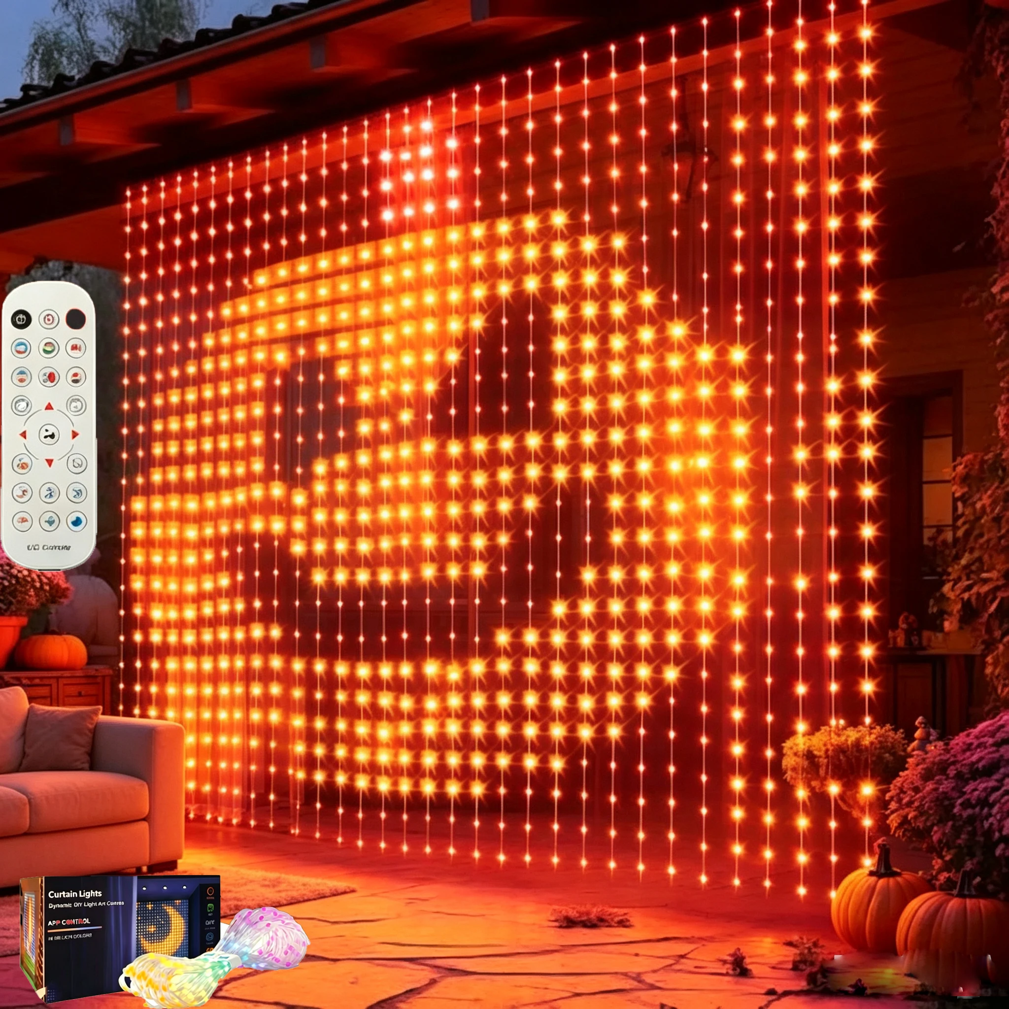 Christmas Curtain Lights LED Fairy Lights App Control Music Sync DIY Pattern Waterproof for Indoor Outdoor Party Halloween Decor