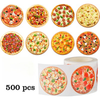 500pcs Pizza Stickers for Baking Cake Decor, DIY Food Dessert Adhesive Labels, Gift Wrapping Sealing Stickers for Envelope Bags