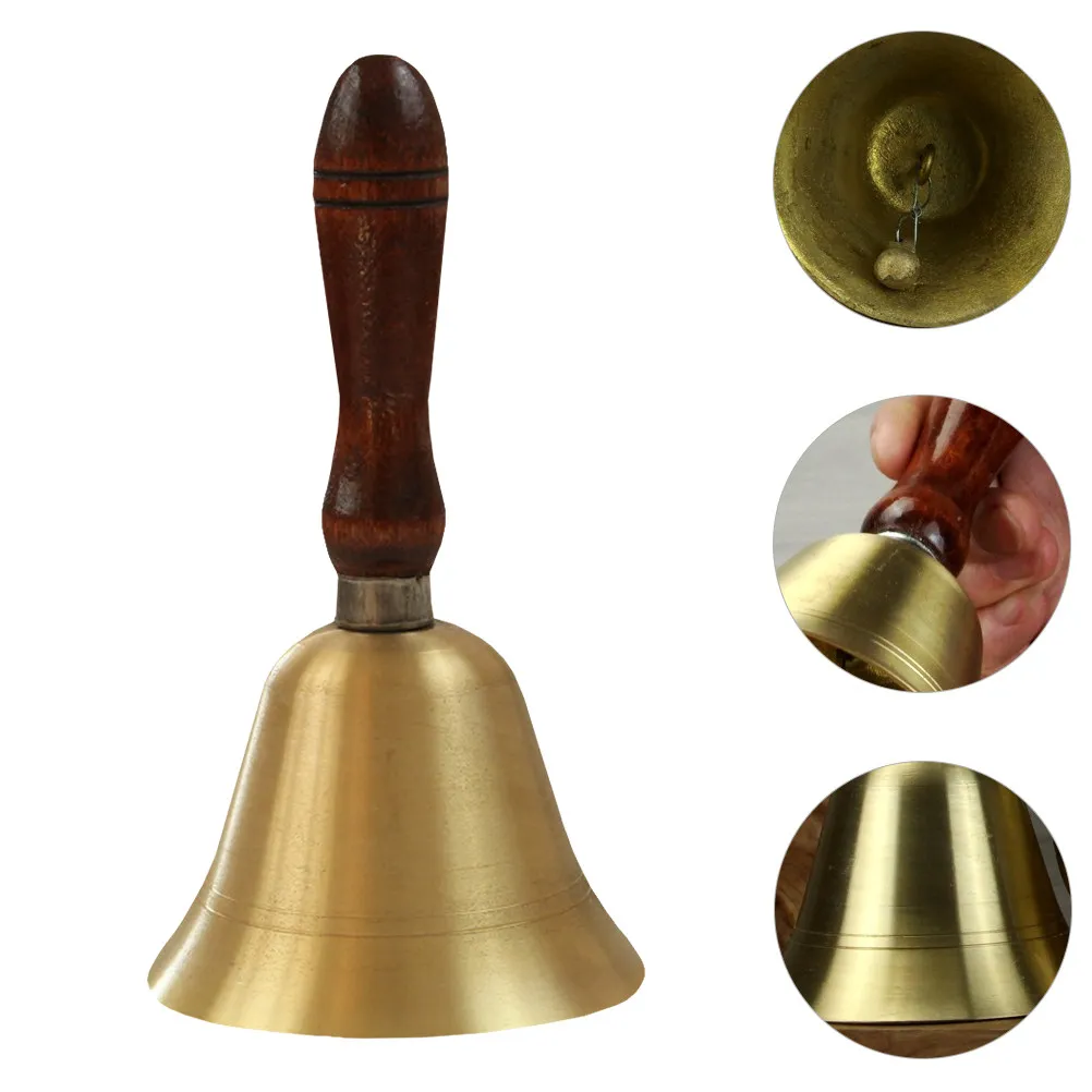 Hand Bell Premium Metal Decorative Hand Shaking Bell Wooden Handle Loud Sound Stylish Party Bar Restaurant Hotel Reception Decor