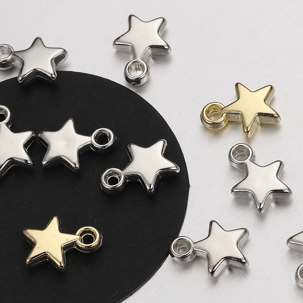 100Pcs CCB Acrylic Beads Charms Pendants 9mm Star Gold Color Silver Color Charm Beads for Jewelry Making Finding Accessories