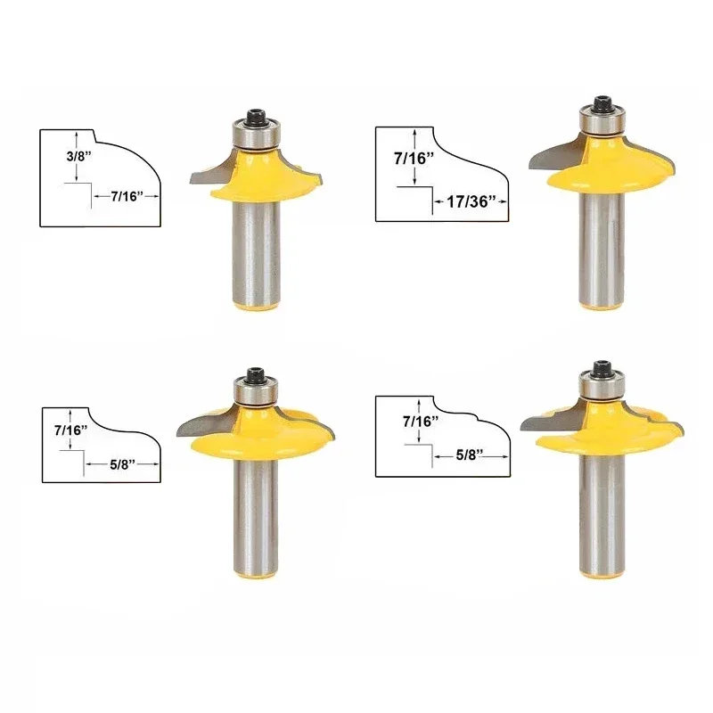 4pcs 12mm 1/2" Shank Drawer Face Mill Round Over and Beading Edging Router Bit Set C3 Carbide Tipped Woodworking