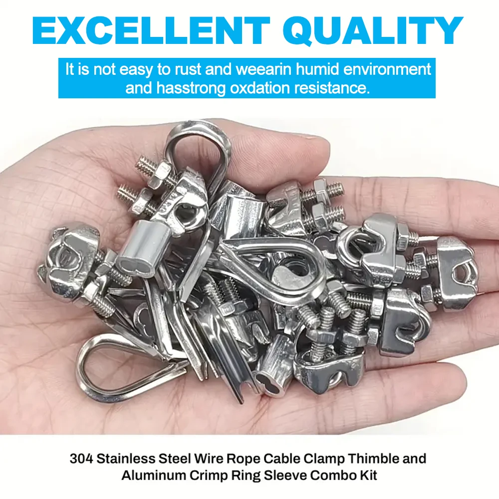 M2-M6 304 الفولاذ المقاوم للصدأ مشبك كابلات عدة مع مشبك كابلات على شكل حرف U الدجاج القلب الدائري الألومنيوم كم لتعليق حبل الأسلاك