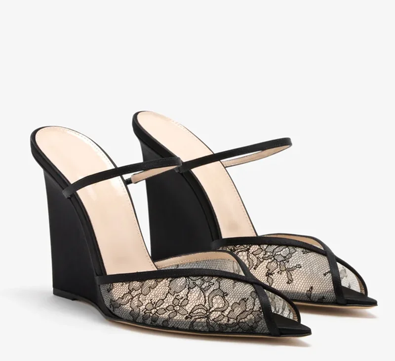 

Lace Ctrystal Peep Toe Wedges Sandals Sexy Pointed Toe Solid Accept Customized New Arrivals Fashion Women Modern Shoes