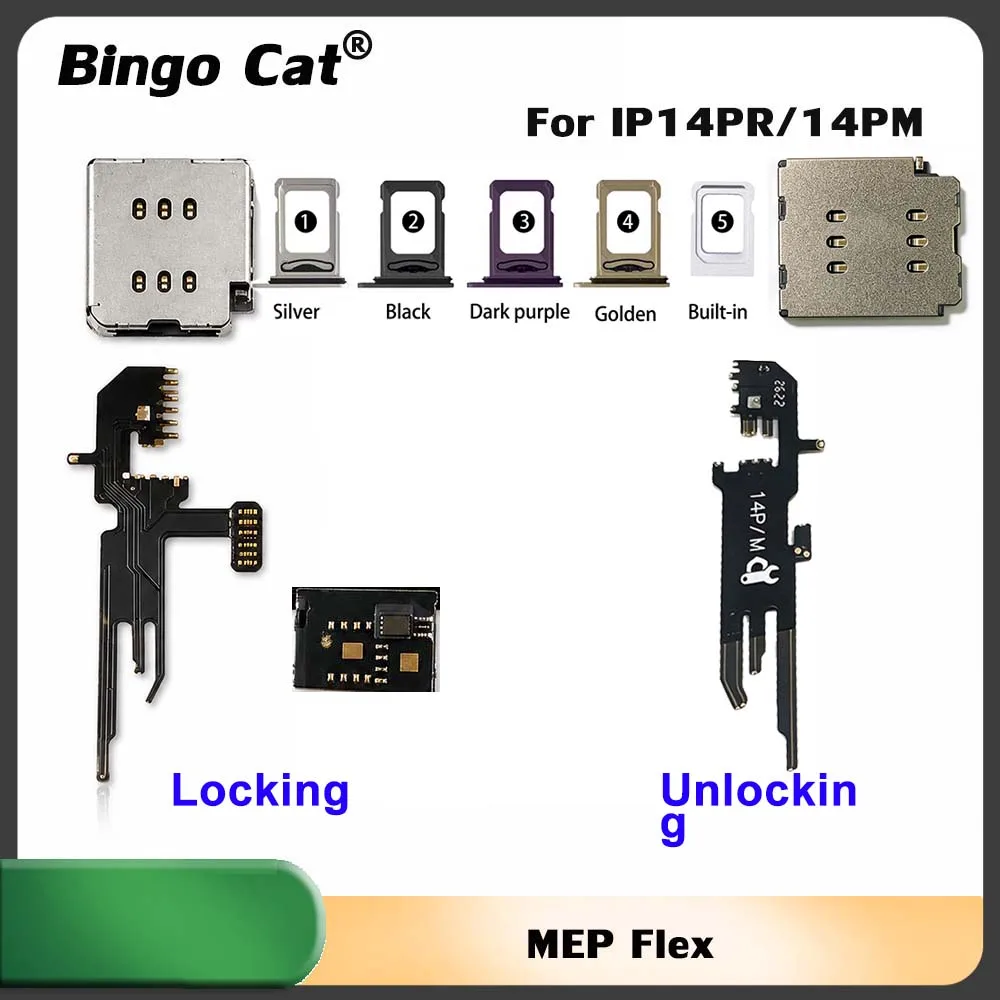 Mep Flex Built in Super Snow IC Unlocking Locking Integrated SIM Card Slot Cover Assembly for iPhone 14Pro 14 Pro Max Flex Cable