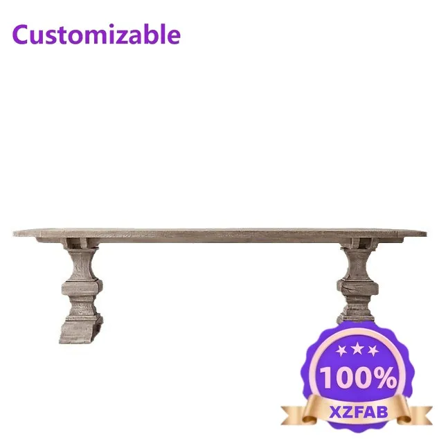Factory Direct 2026 American country retro log color old Roman legs rectangular western dining table living room solid wood dini