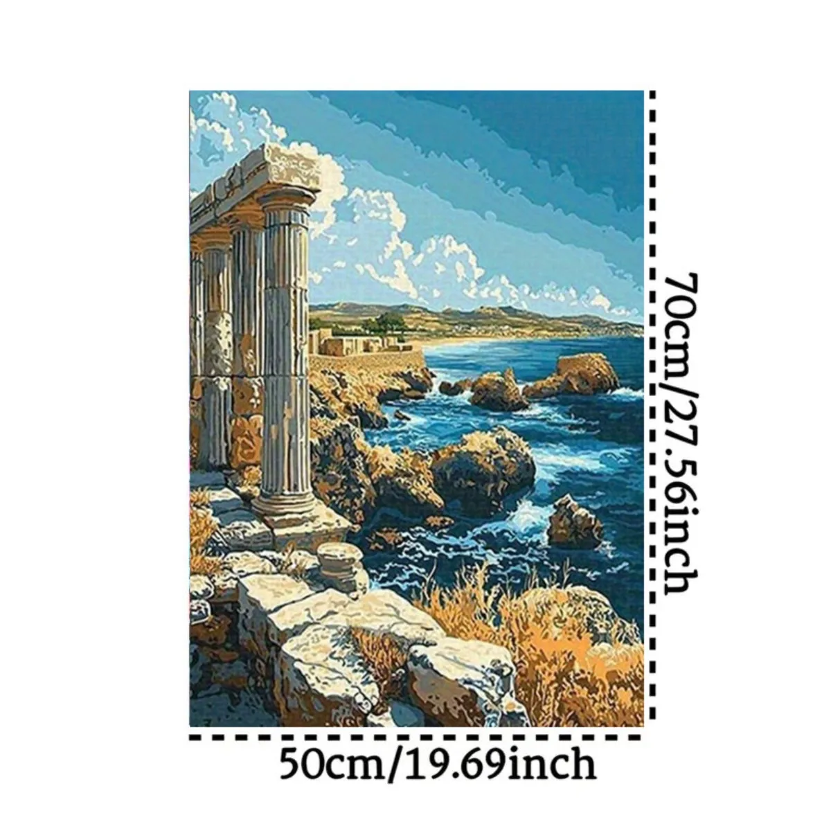 1000 قطعة من أحجية الأطلال اليونانية القديمة - منشار كبير بدون إطار مع أعمدة حجرية، المحيط الأزرق، الغيوم البيضاء والتملال - تحدي #2