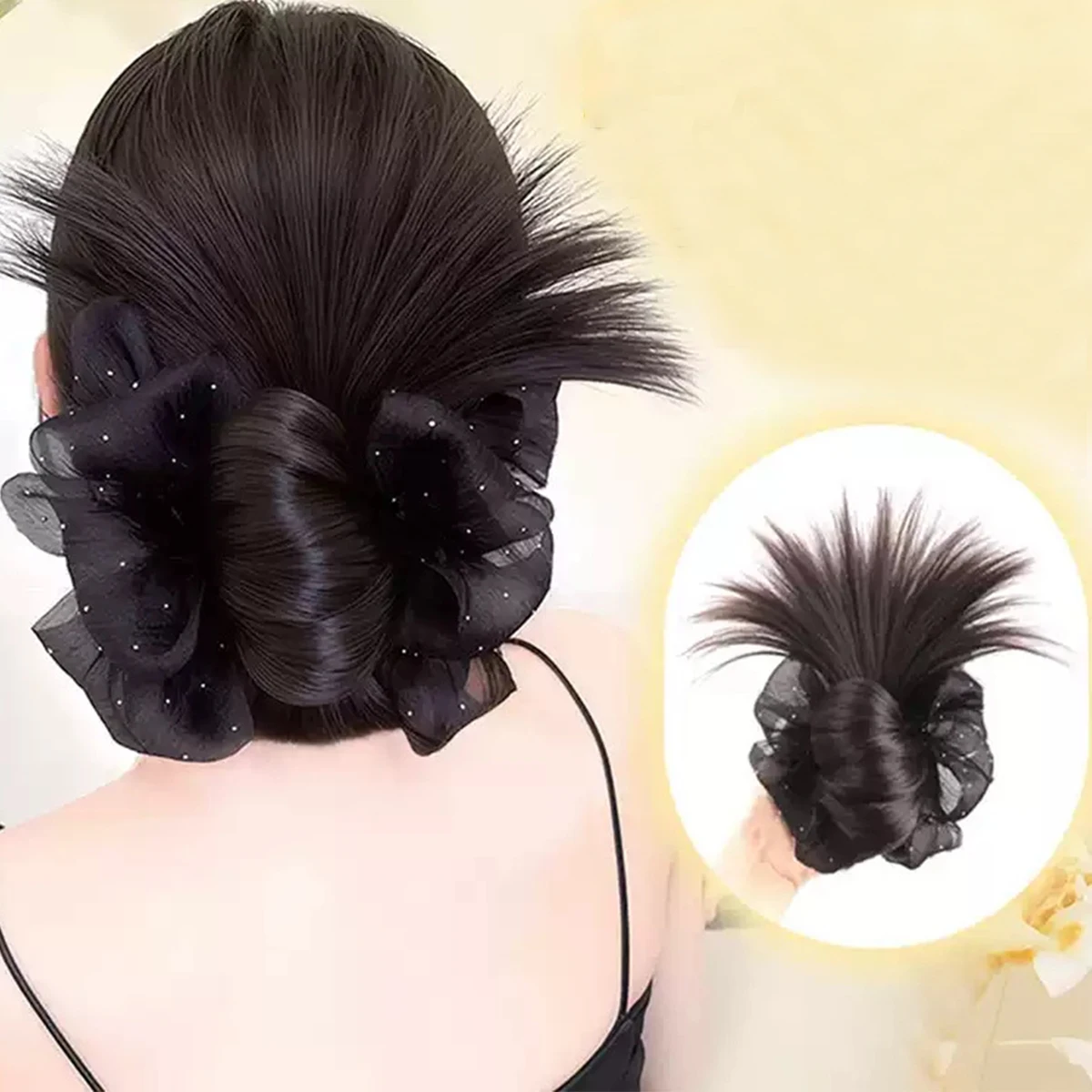 Klip Sintetis Kepala Bakso Wig Sanggul Rambut Ekor Kuda Wanita Klip Ekstensi Rambut Penataan Mode Sanggul Rambut Alami