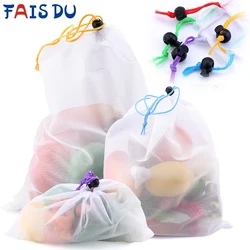 3/9/15pcs Fruit Vegetable Storage Mesh Bags Reusable Net Bags Kitchen Food Organizer Washable Toys Grocery Storage Packaging Bag