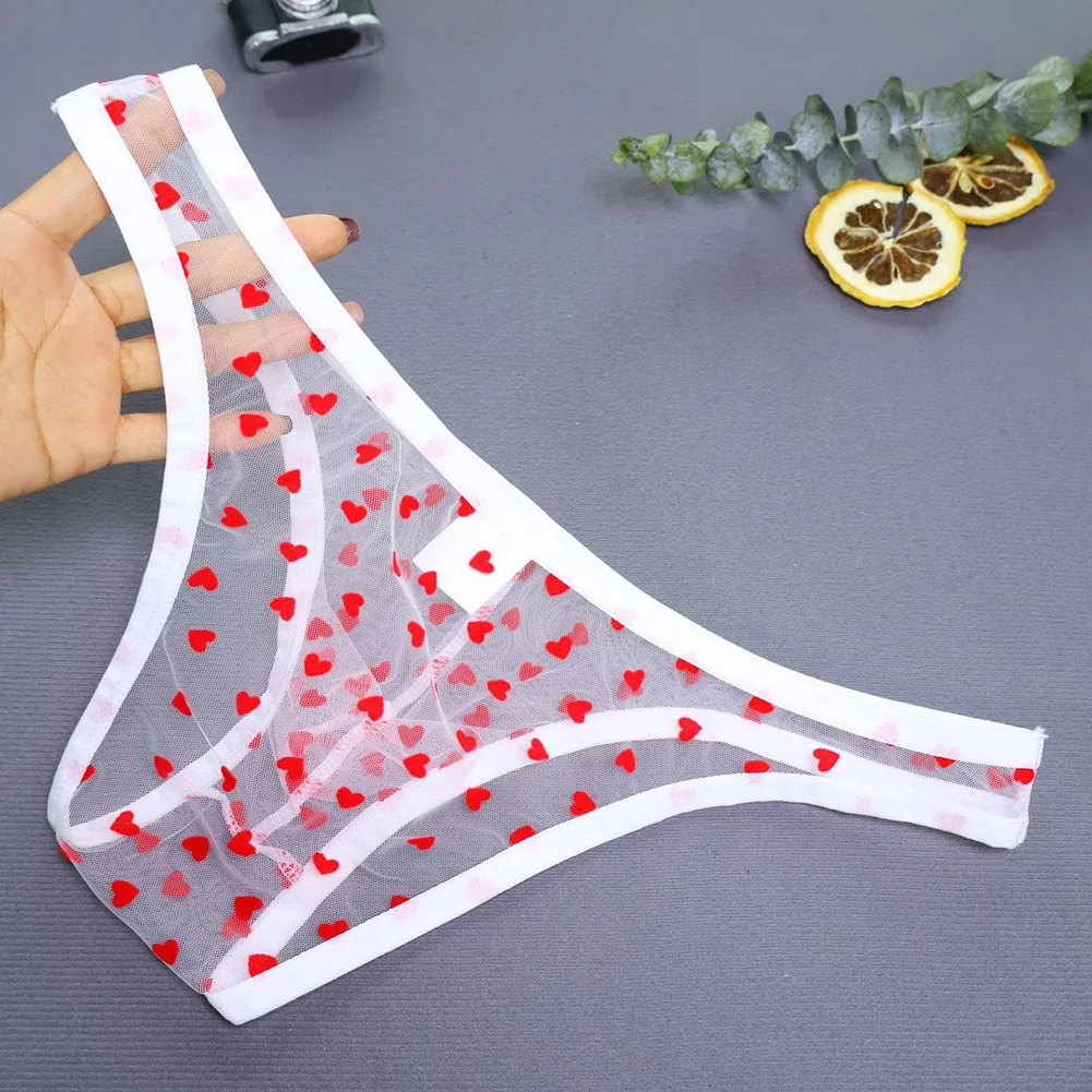 Men Triangle Underwear Transparent Mesh Heart Pattern Breathable U Convex Pouch Panties Man's Cooling Briefs