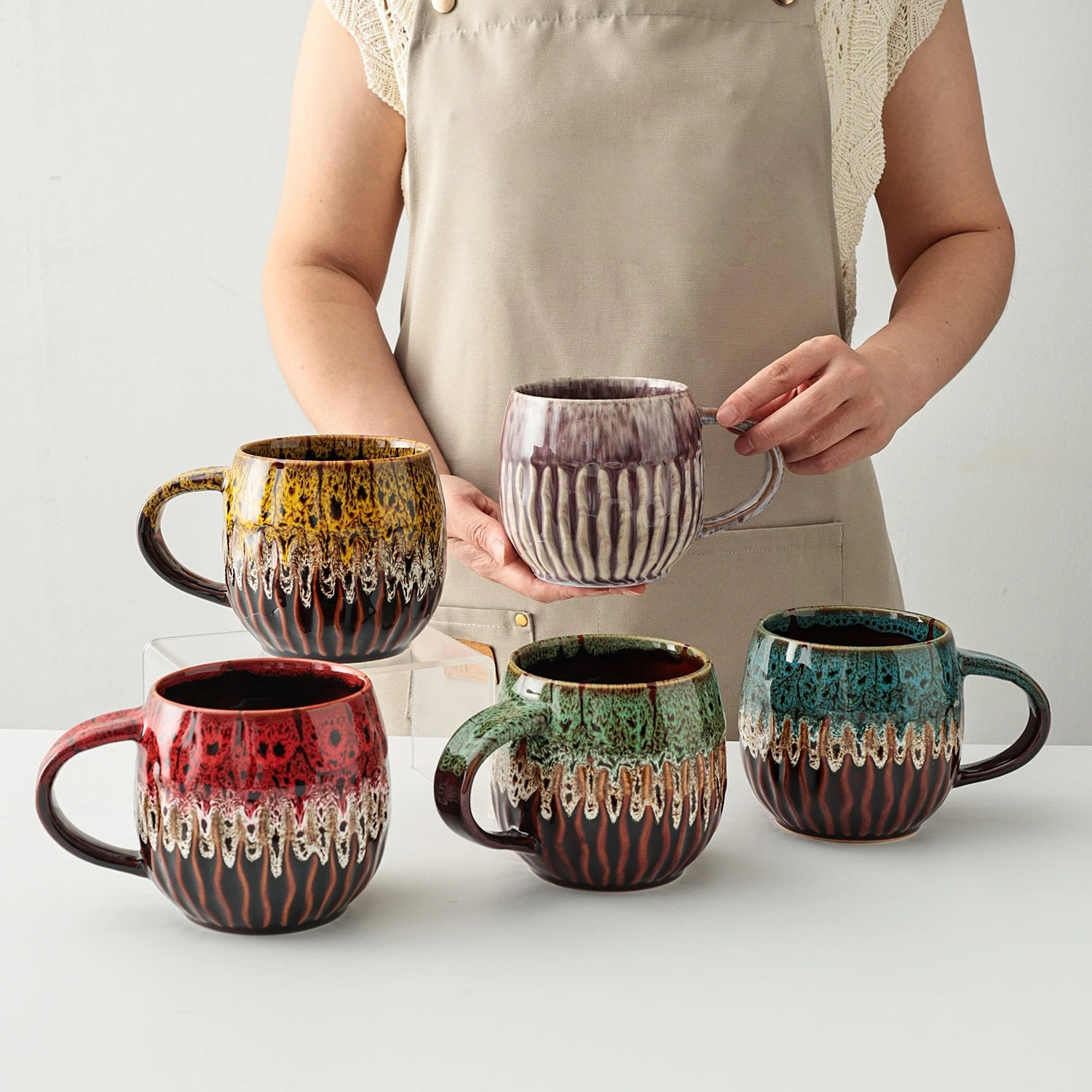 

Керамическая кружка на 20 унций, очень большая, с уникальной и оригинальной глазурной отделкой ручной работы, простая ретро-модель