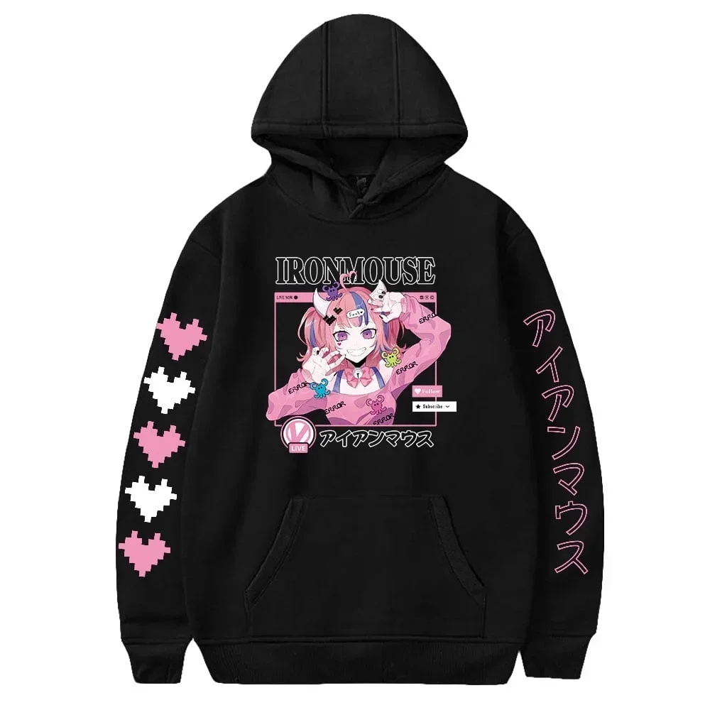 

Толстовки Ironmouse с милым принтом, мужские и женские повседневные толстовки в стиле Харадзюку, уличная одежда