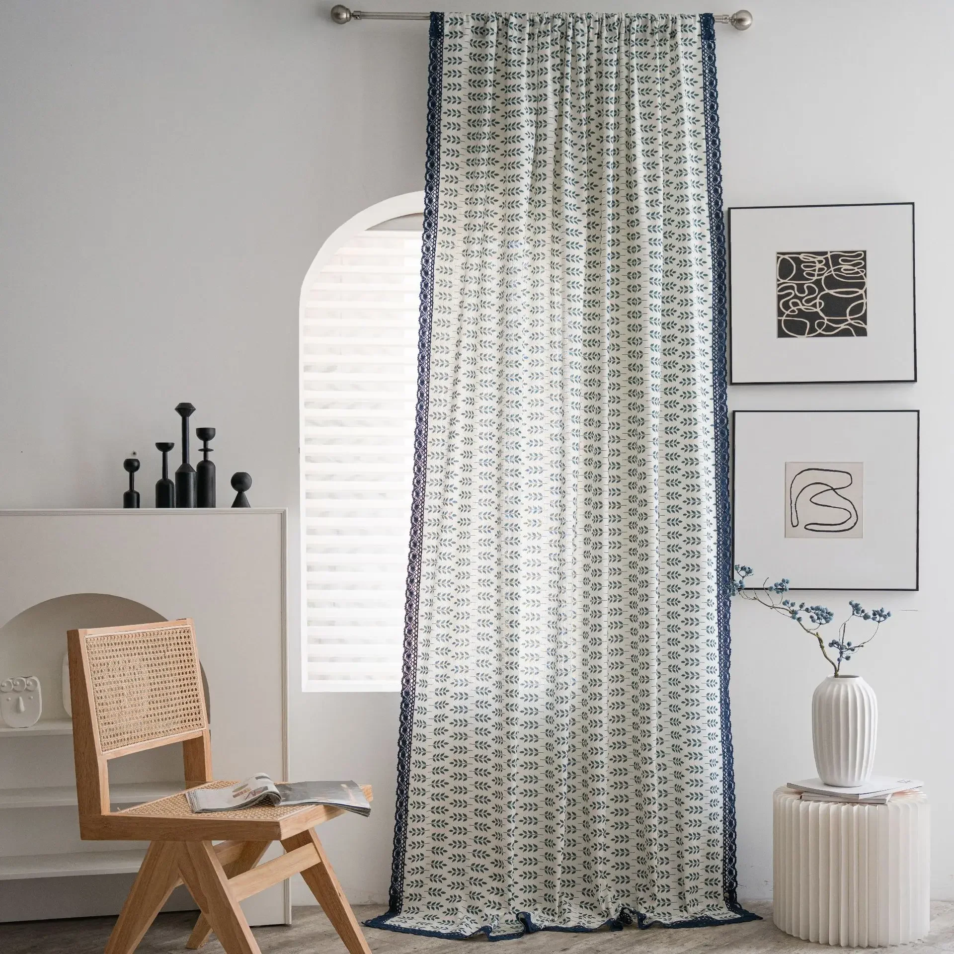 

Cotton Linen ear of wheat Prints Thick Curtain with Tassels Curtains for Living Room Kitchen Valance for The Luxury Living Room