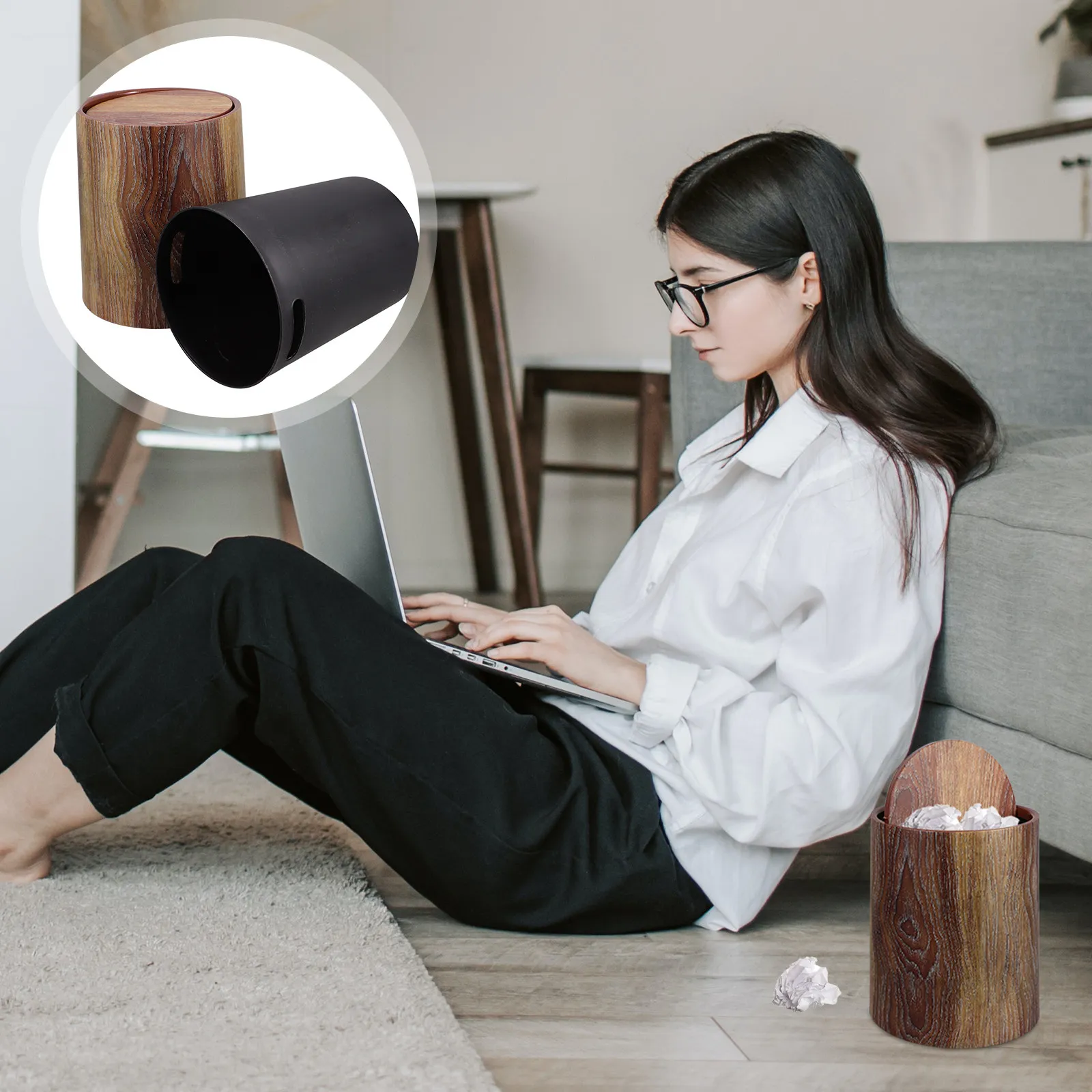 

Пластиковое мусорное ведро с откидной крышкой в винтажном стиле, большой емкости, для дома, имитация под дерево, для кухни и ванной комнаты