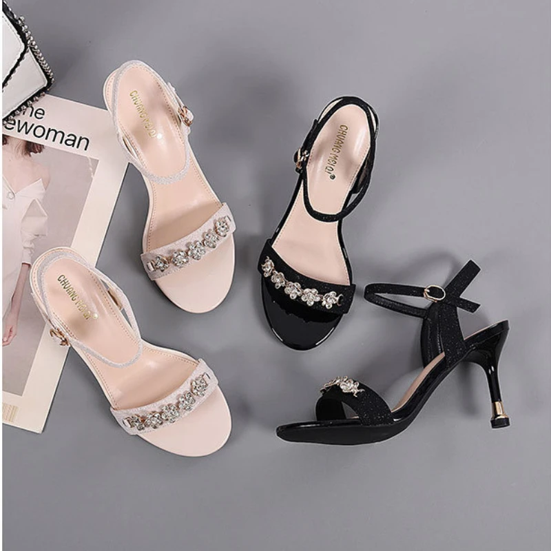 Women Fashion High Heels Sandals 2023 Summer Fashion Ankle Strap Gladiator Sandals Woman Open Toe Thick Heeled Party Dress Shoes