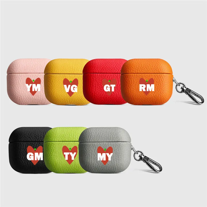 Personalisa Names Heart Luxury Genuine Lychee Leather Earphone Cases for Airpods 1&2, Airpod pro, Airpods 3, Airpod pro 2 Covers