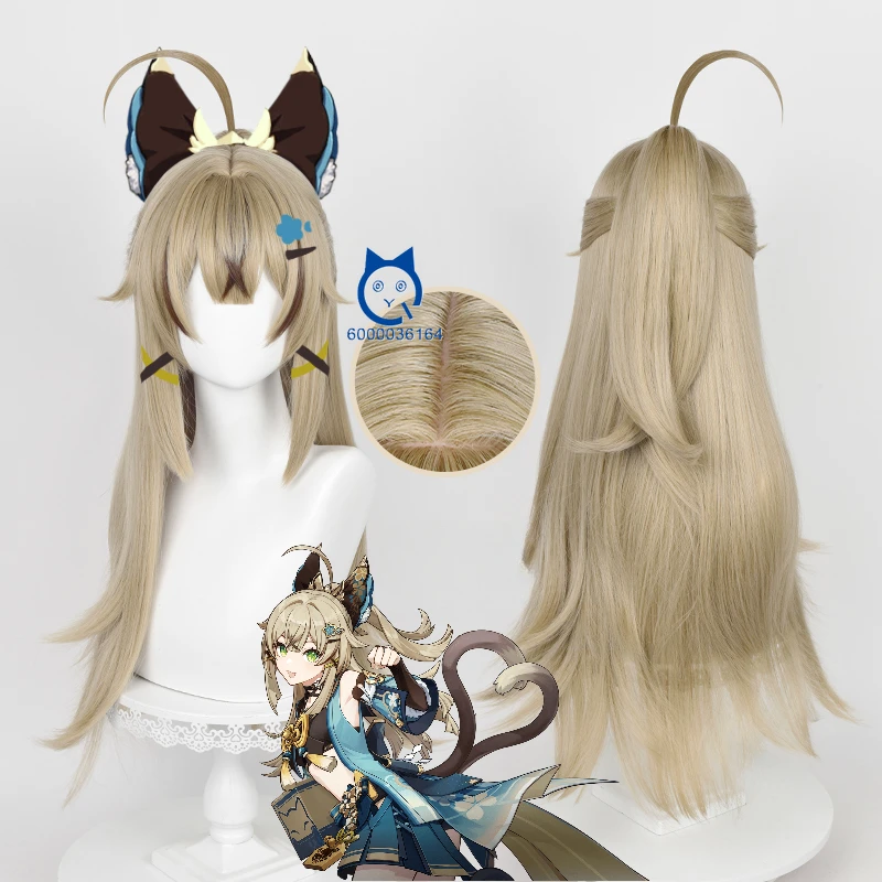 Perruque Cosplay Synthétique Genshin Impact Comic Con Kirara, AnimeGame, Longue, Teinte Flaxen, Degré de Chaleur, Coupe Confortable, 75cm