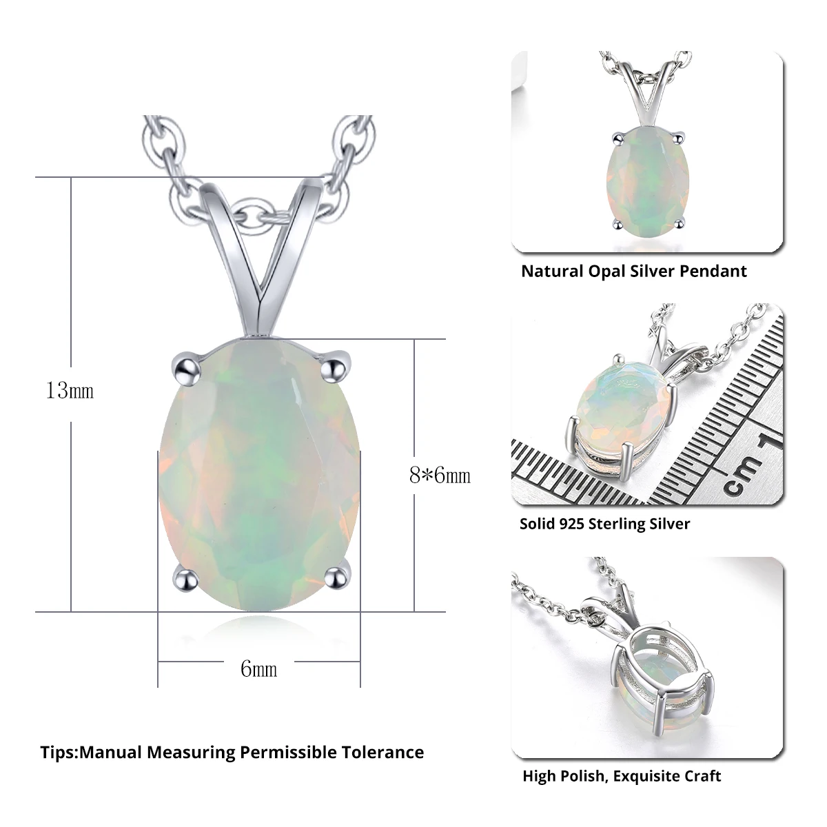 Natural Opal Sterling Silver Rhodium Plated Opal Pendant 0.68 Carats Faced Cutting Gemstone Classic Fine Jewelrys Daily Gifts