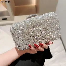 Borsa da sera in cristallo di lusso per donna borsa da sposa con pochette da sposa con intarsio di pietre preziose lucide