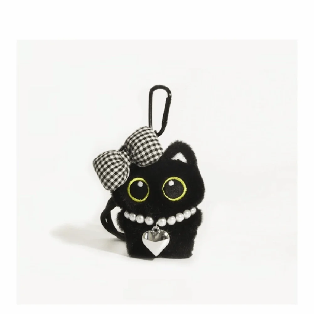New Scarf Black Cat Plush Doll Keychain Camera Shoulder Bag Doll Bag Pendant Car Key Ring School Bag Decoration