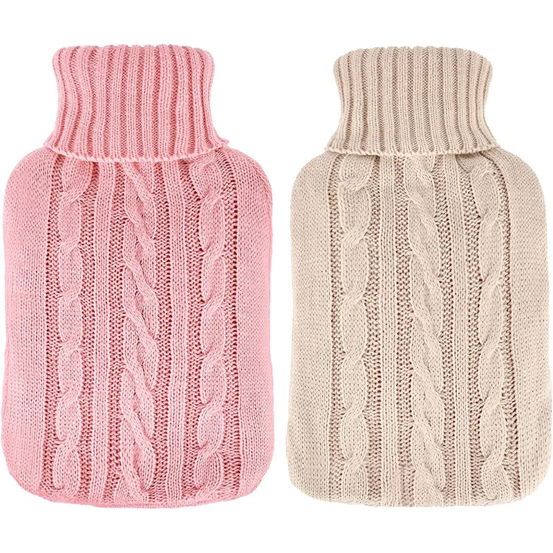 Large Natural Rubber 2L Hot Water Bottle Bag Warm Faux Fur Fleece Knitted Cover