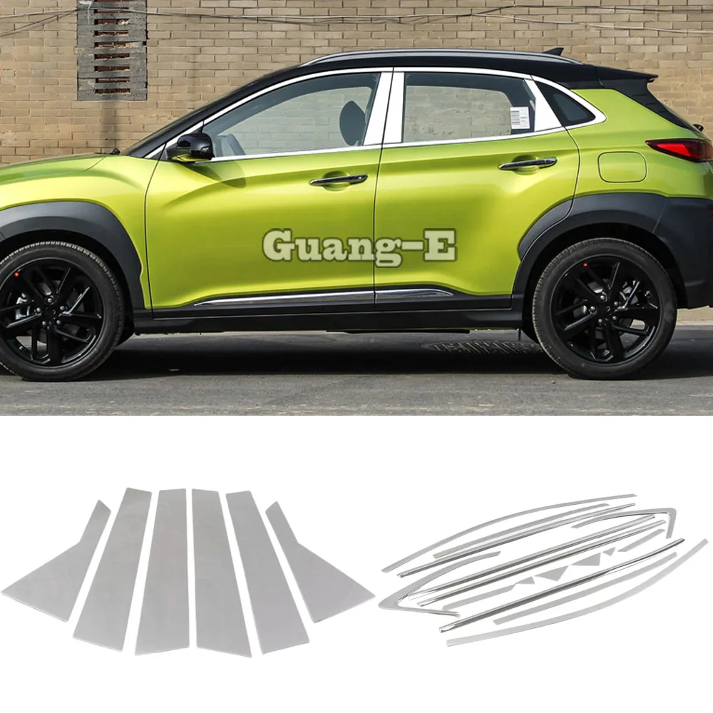 

For Hyundai Kona Encino Kauai 2017 2018 2019 2020 2021 Stick Stainless Steel Garnish Pillar Window Middle Strip Trim Frame Lamp