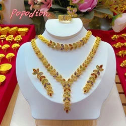 Popodion  New Dubai 24K Gold Plating Jewelry Necklace Earrings Bracelet Women's Ring Bridal Wedding Jewelry Set Of Four YY10317